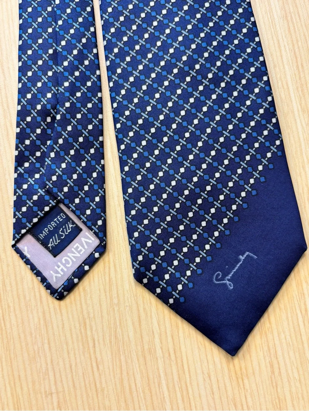 Givenchy VTG Blue Silk Geometric Micro Pattern Men's Necktie Luxury Designer